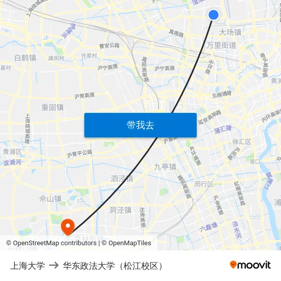 上海大学 to 华东政法大学（松江校区） map
