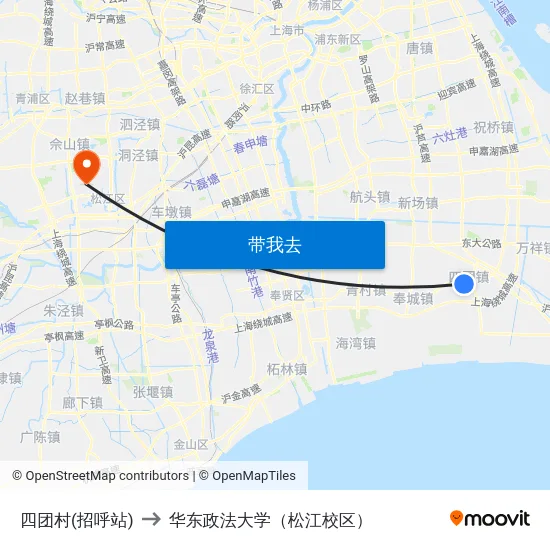 四团村(招呼站) to 华东政法大学（松江校区） map