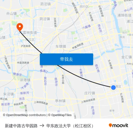 新建中路古华园路 to 华东政法大学（松江校区） map