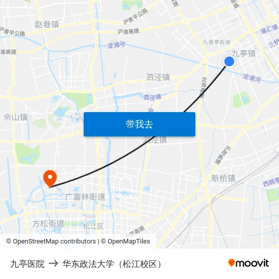 九亭医院 to 华东政法大学（松江校区） map