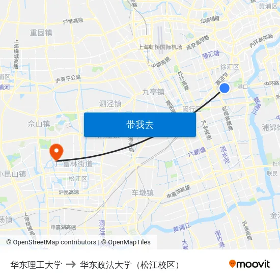 华东理工大学 to 华东政法大学（松江校区） map
