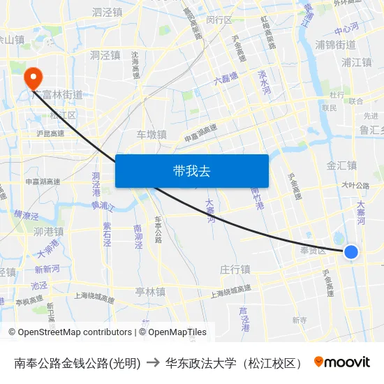 南奉公路金钱公路(光明) to 华东政法大学（松江校区） map