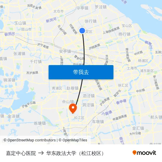 嘉定中心医院 to 华东政法大学（松江校区） map
