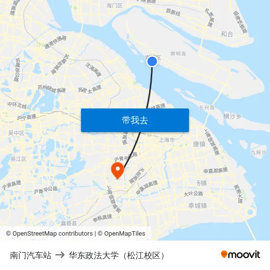 南门汽车站 to 华东政法大学（松江校区） map