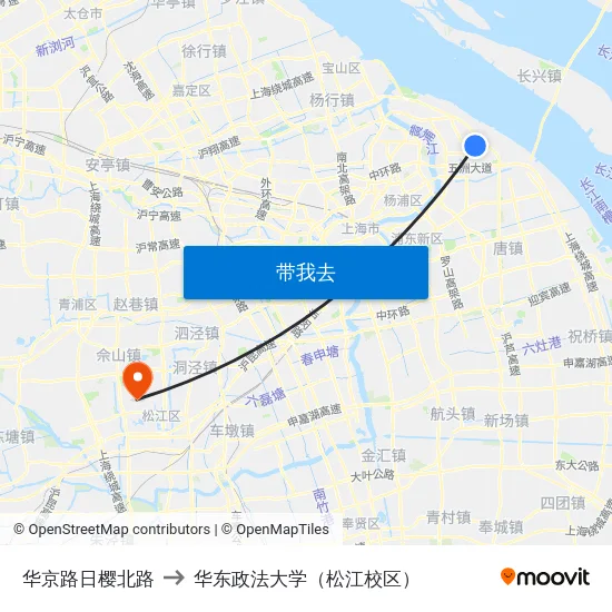 华京路日樱北路 to 华东政法大学（松江校区） map