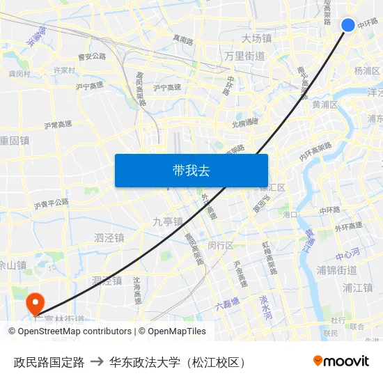 政民路国定路 to 华东政法大学（松江校区） map