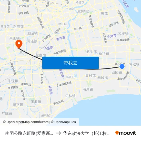 南团公路永旺路(爱家新城) to 华东政法大学（松江校区） map