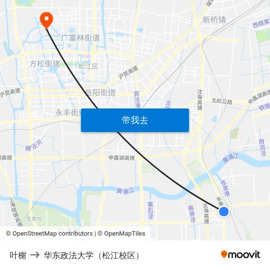 叶榭 to 华东政法大学（松江校区） map