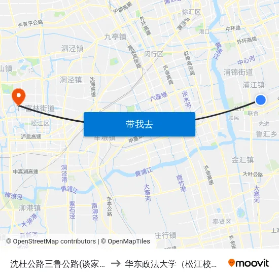沈杜公路三鲁公路(谈家港) to 华东政法大学（松江校区） map