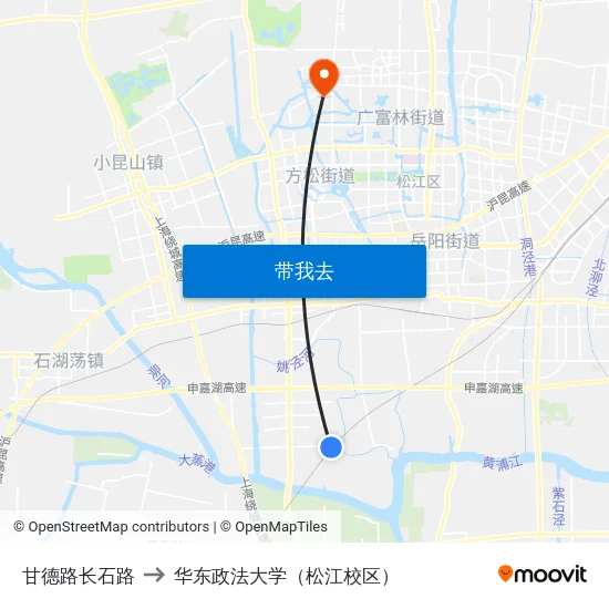 甘德路长石路 to 华东政法大学（松江校区） map