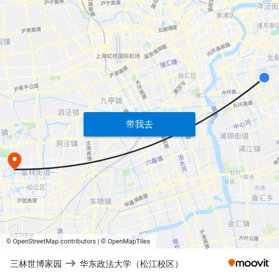 三林世博家园 to 华东政法大学（松江校区） map