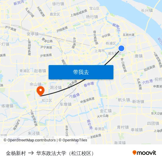 金杨新村 to 华东政法大学（松江校区） map