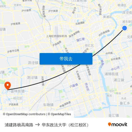 浦建路杨高南路 to 华东政法大学（松江校区） map