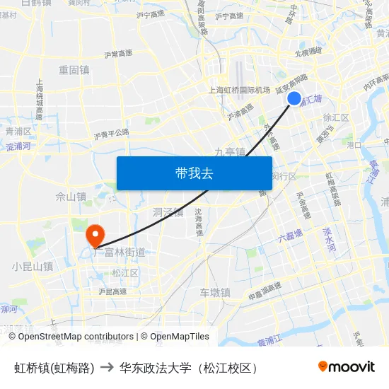 虹桥镇(虹梅路) to 华东政法大学（松江校区） map