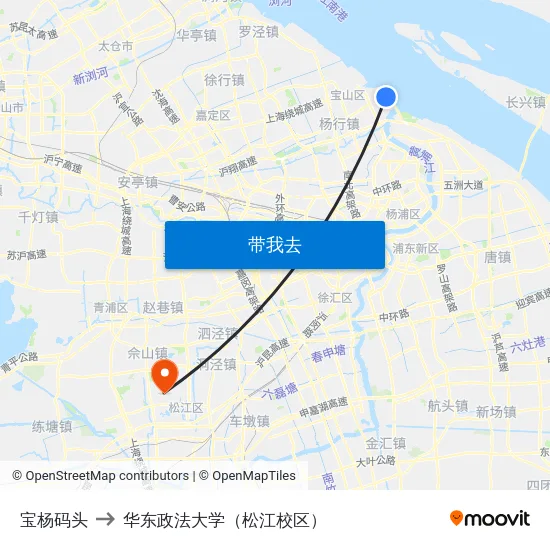 宝杨码头 to 华东政法大学（松江校区） map