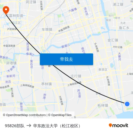 95826部队 to 华东政法大学（松江校区） map