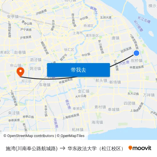 施湾(川南奉公路航城路) to 华东政法大学（松江校区） map