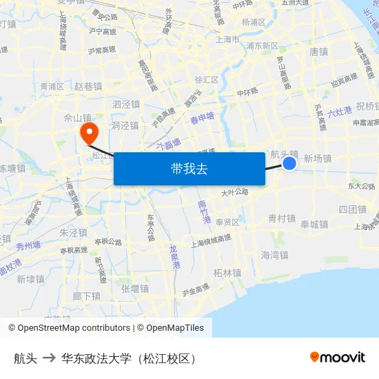 航头 to 华东政法大学（松江校区） map