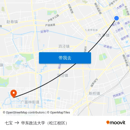 七宝 to 华东政法大学（松江校区） map