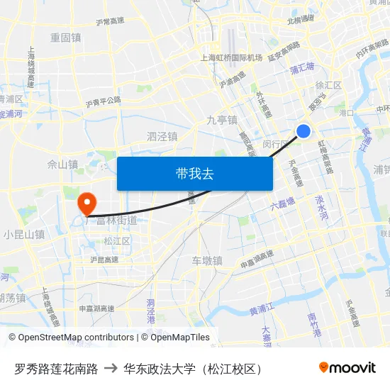 罗秀路莲花南路 to 华东政法大学（松江校区） map
