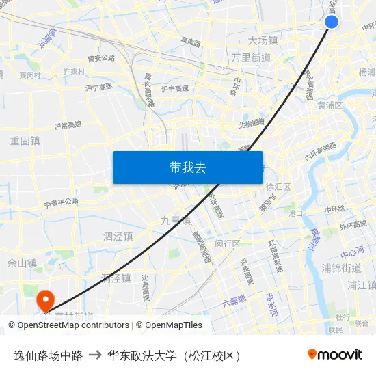 逸仙路场中路 to 华东政法大学（松江校区） map