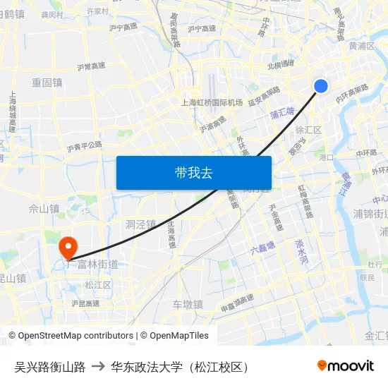 吴兴路衡山路 to 华东政法大学（松江校区） map