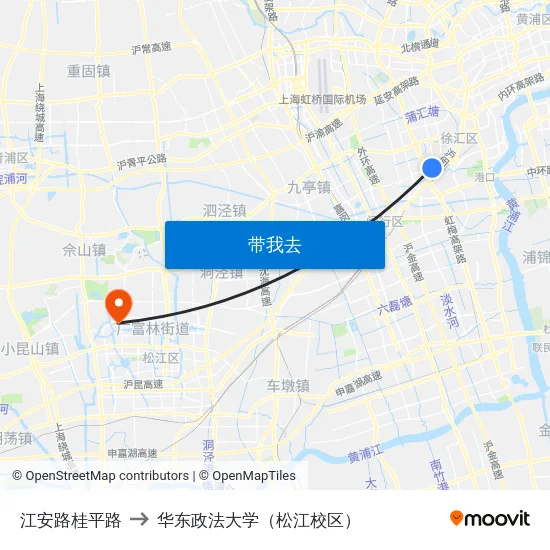 江安路桂平路 to 华东政法大学（松江校区） map