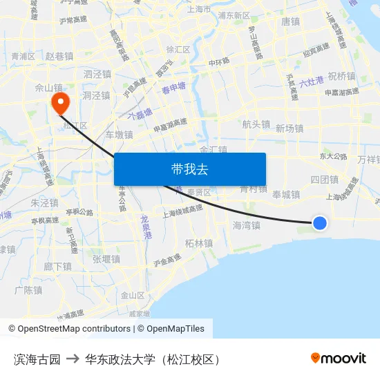 滨海古园 to 华东政法大学（松江校区） map