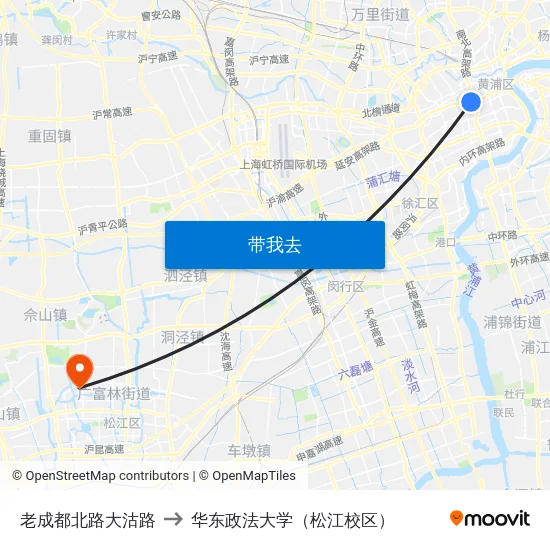 老成都北路大沽路 to 华东政法大学（松江校区） map