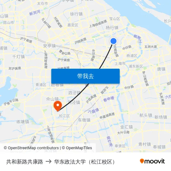 共和新路共康路 to 华东政法大学（松江校区） map