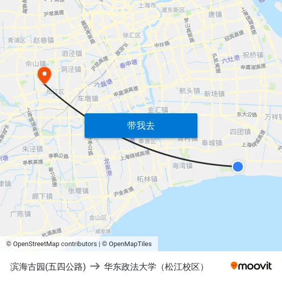 滨海古园(五四公路) to 华东政法大学（松江校区） map