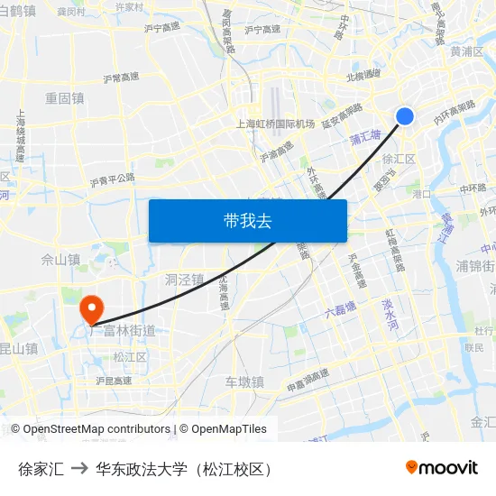 徐家汇 to 华东政法大学（松江校区） map