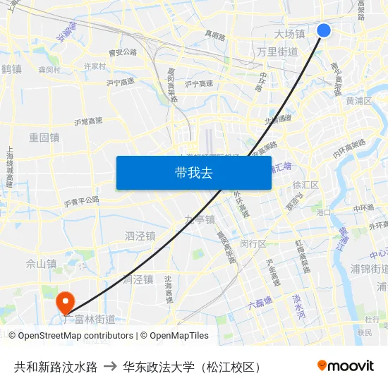 共和新路汶水路 to 华东政法大学（松江校区） map