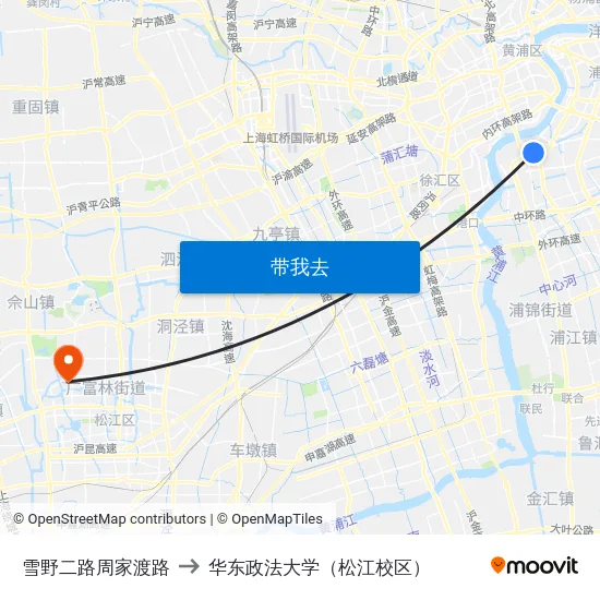 雪野二路周家渡路 to 华东政法大学（松江校区） map