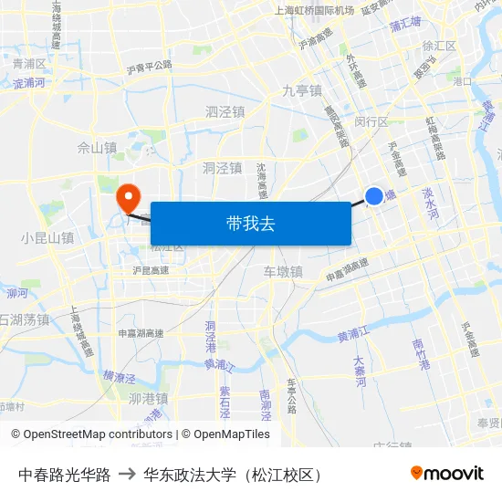 中春路光华路 to 华东政法大学（松江校区） map