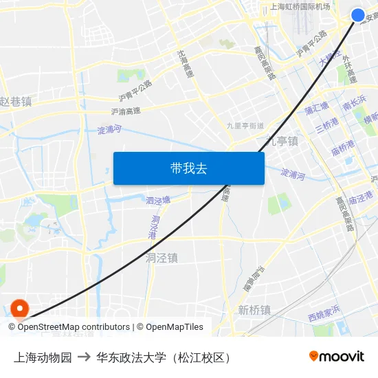 上海动物园 to 华东政法大学（松江校区） map