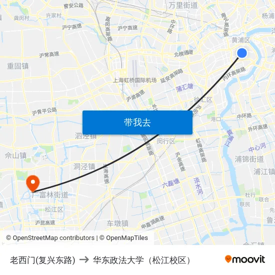 老西门(复兴东路) to 华东政法大学（松江校区） map