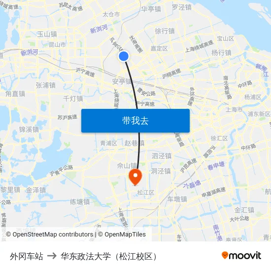 外冈车站 to 华东政法大学（松江校区） map