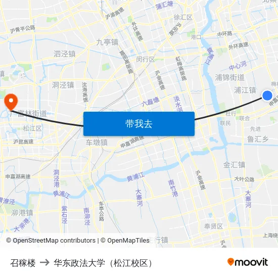 召稼楼 to 华东政法大学（松江校区） map