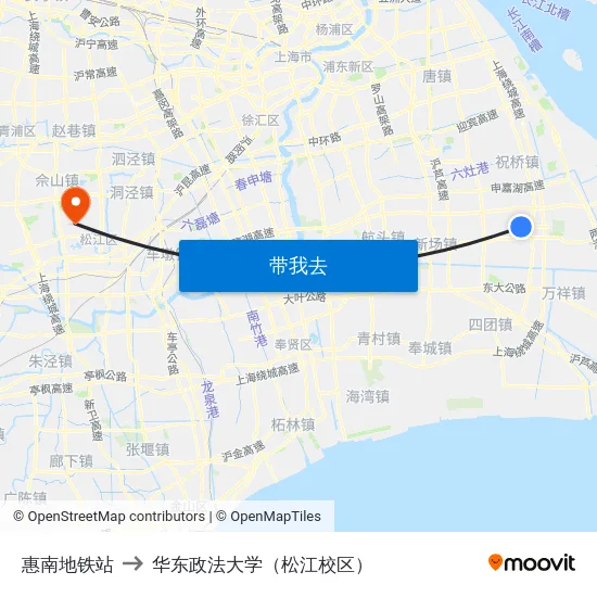 惠南地铁站 to 华东政法大学（松江校区） map