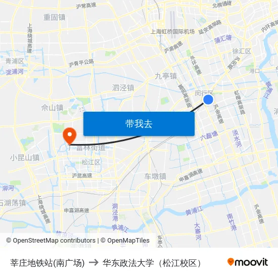 莘庄地铁站(南广场) to 华东政法大学（松江校区） map
