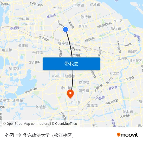 外冈 to 华东政法大学（松江校区） map