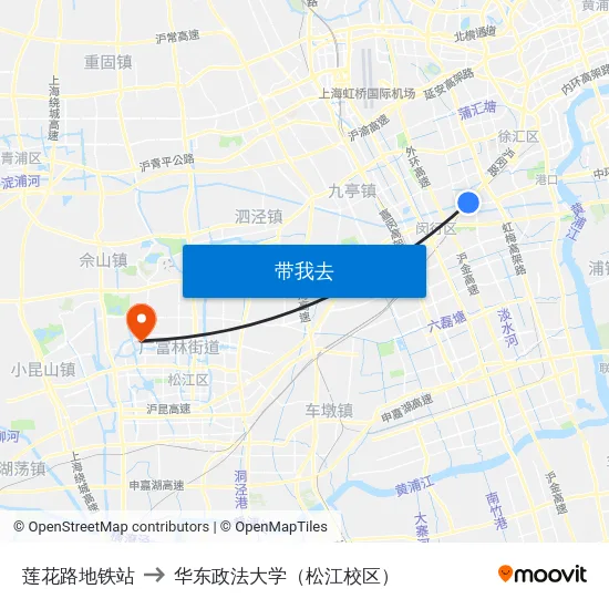 莲花路地铁站 to 华东政法大学（松江校区） map