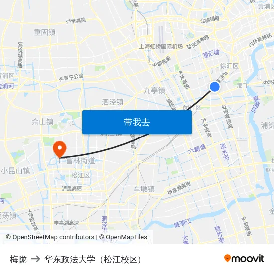 梅陇 to 华东政法大学（松江校区） map