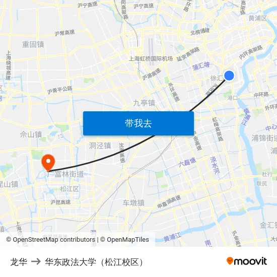 龙华 to 华东政法大学（松江校区） map