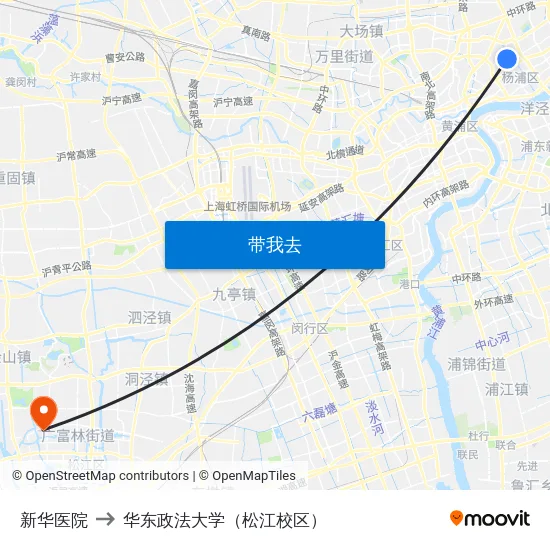 新华医院 to 华东政法大学（松江校区） map