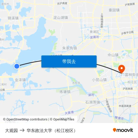 大观园 to 华东政法大学（松江校区） map