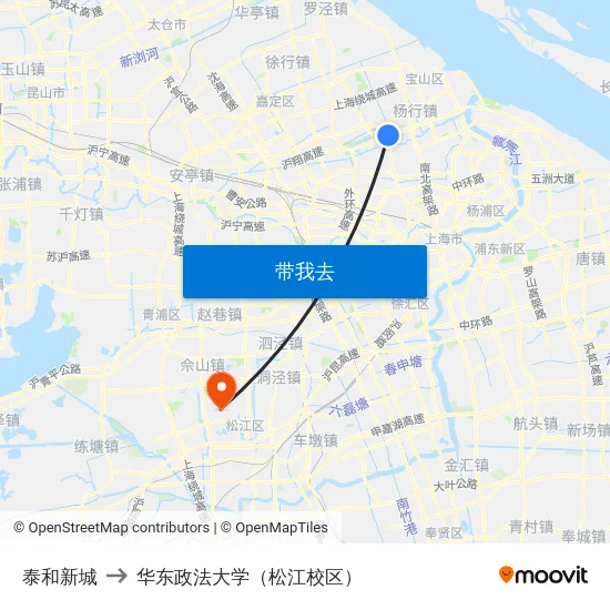 泰和新城 to 华东政法大学（松江校区） map