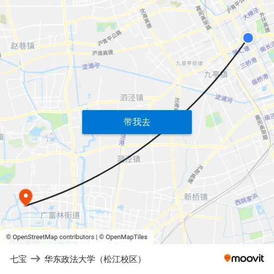 七宝 to 华东政法大学（松江校区） map