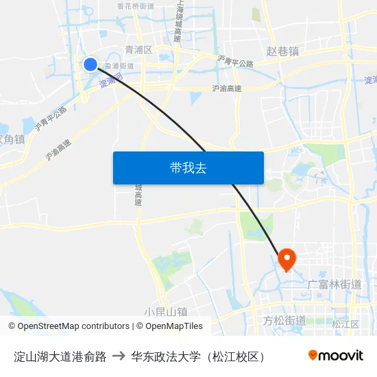 淀山湖大道港俞路 to 华东政法大学（松江校区） map